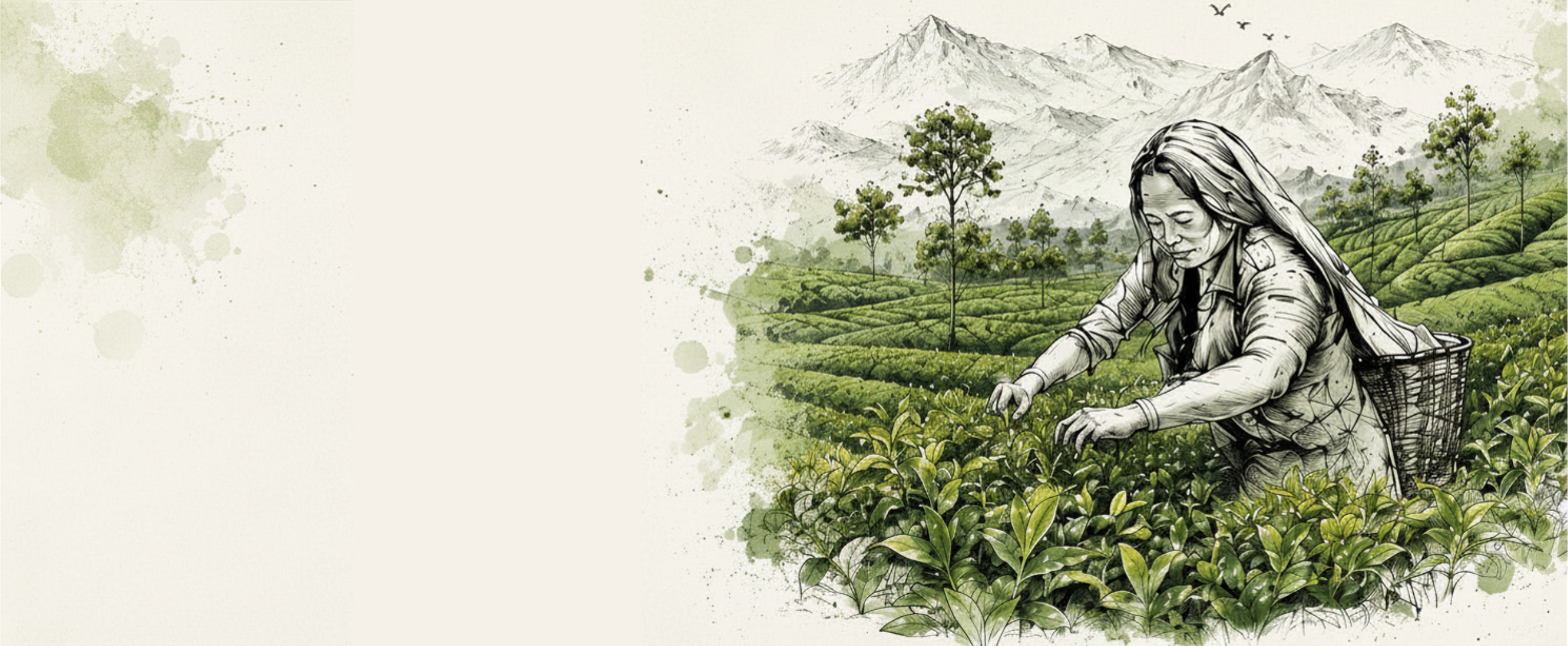 Tea picker harvesting leaves in a mountain garden
